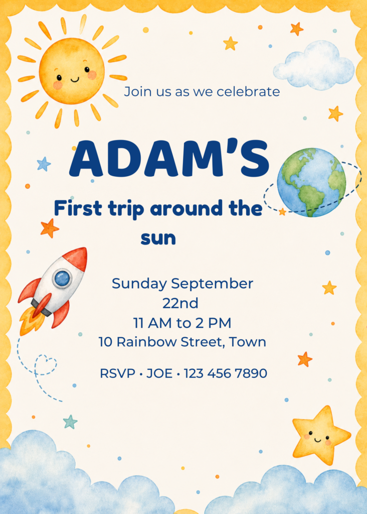 First Trip Around the Sun Birthday Invitation