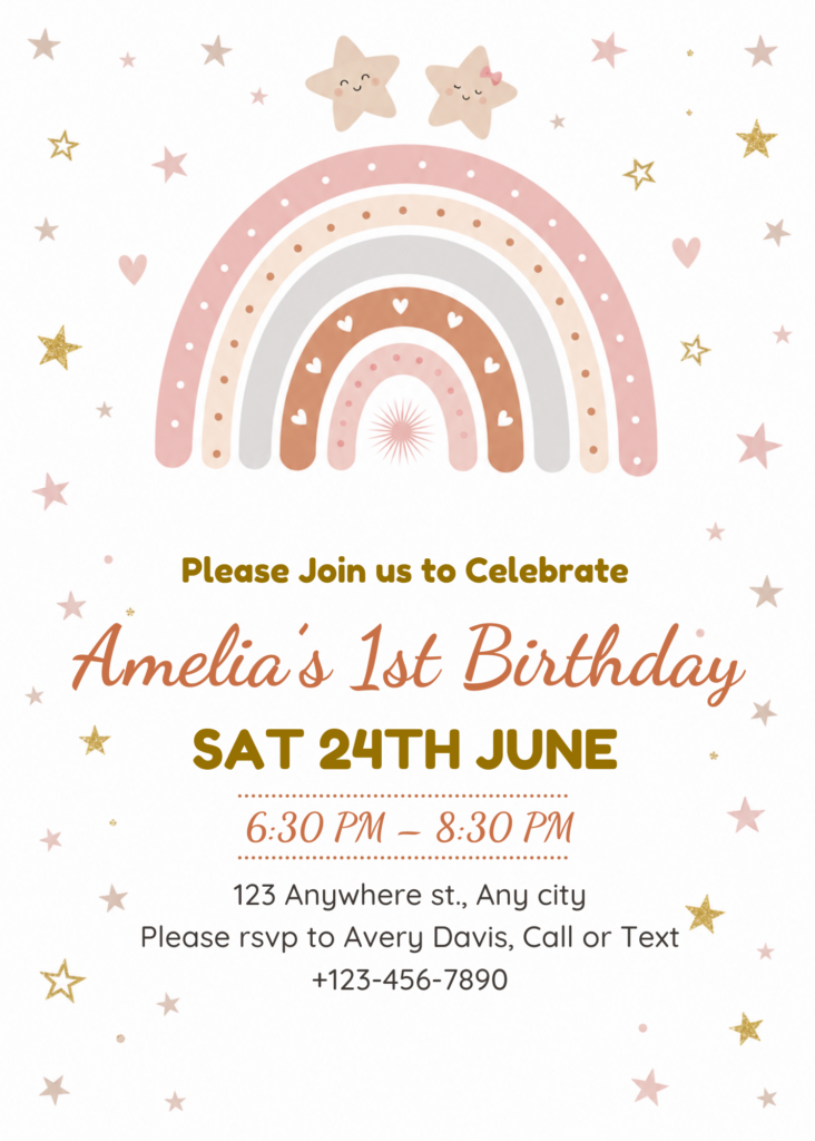 Boho Rainbow First Birthday Invitation