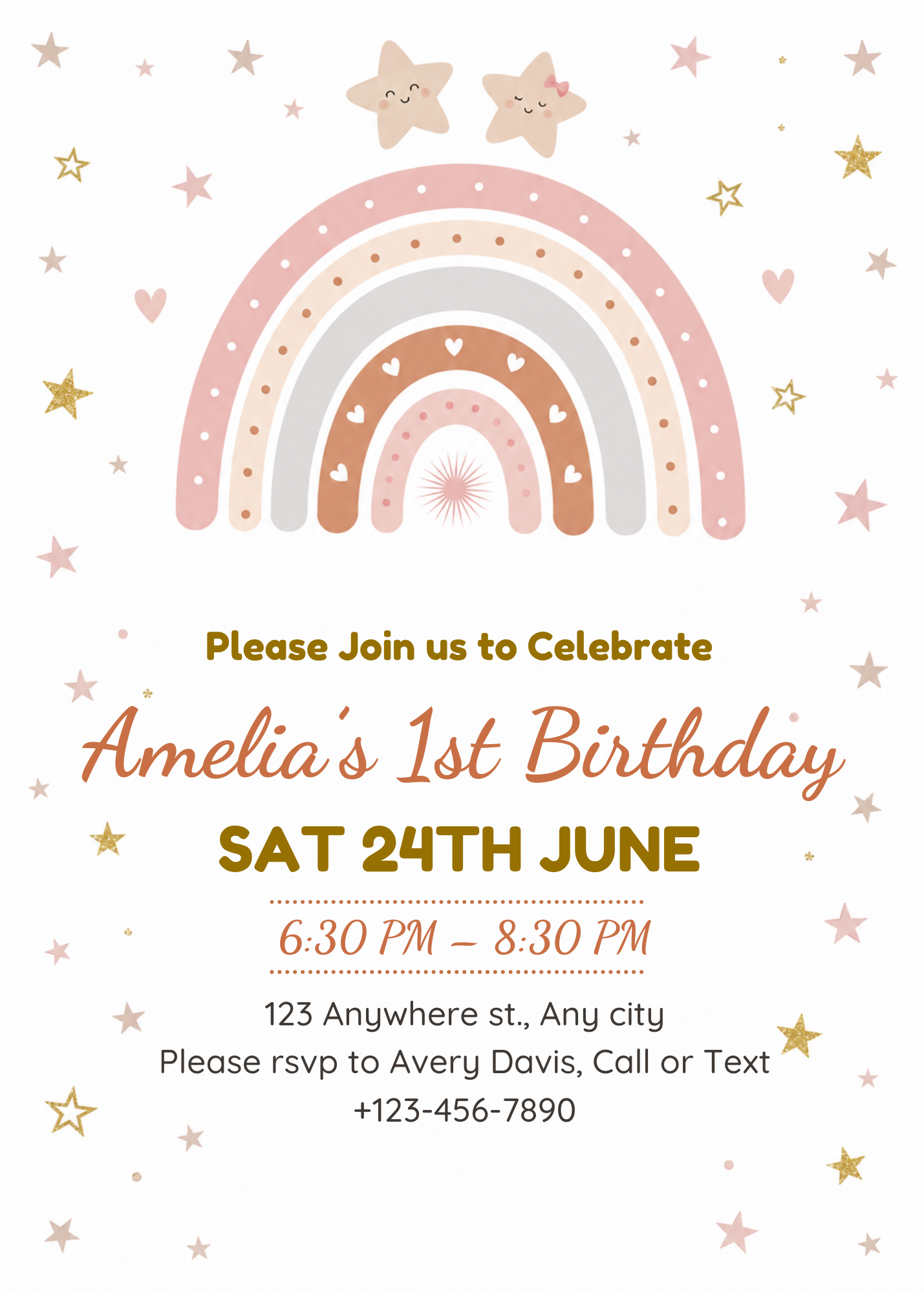 Boho Rainbow First Birthday Invitation