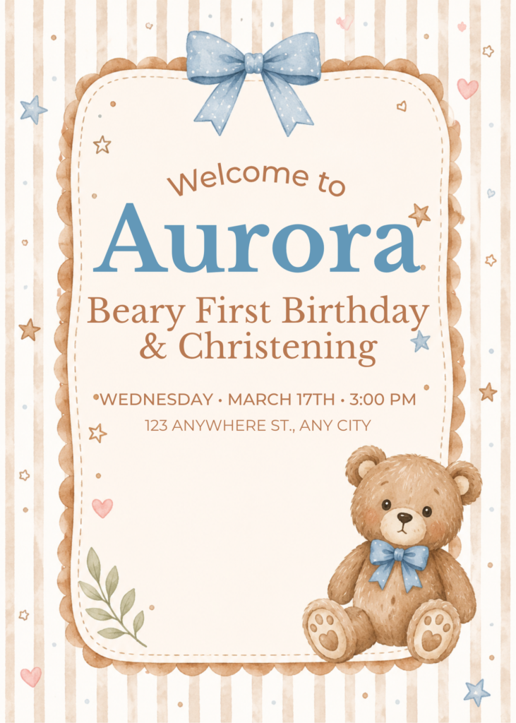 Teddy Bear First Birthday Invitation