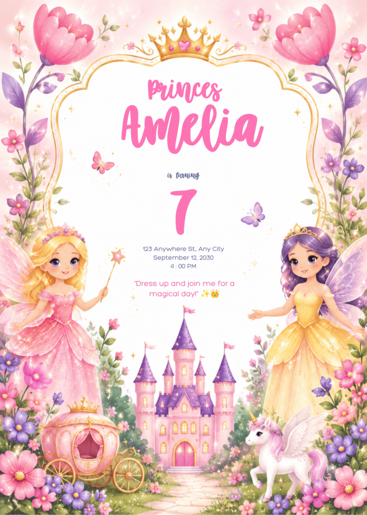 Magical Fairy Princess Birthday Invitation
