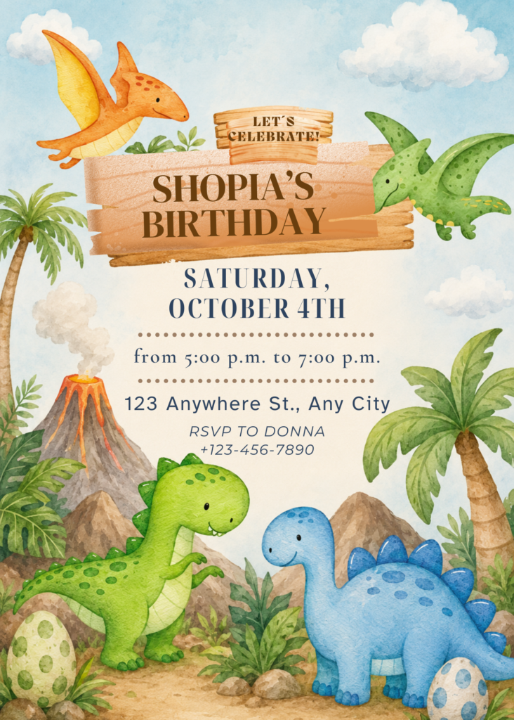 Watercolor Dinosaur Birthday