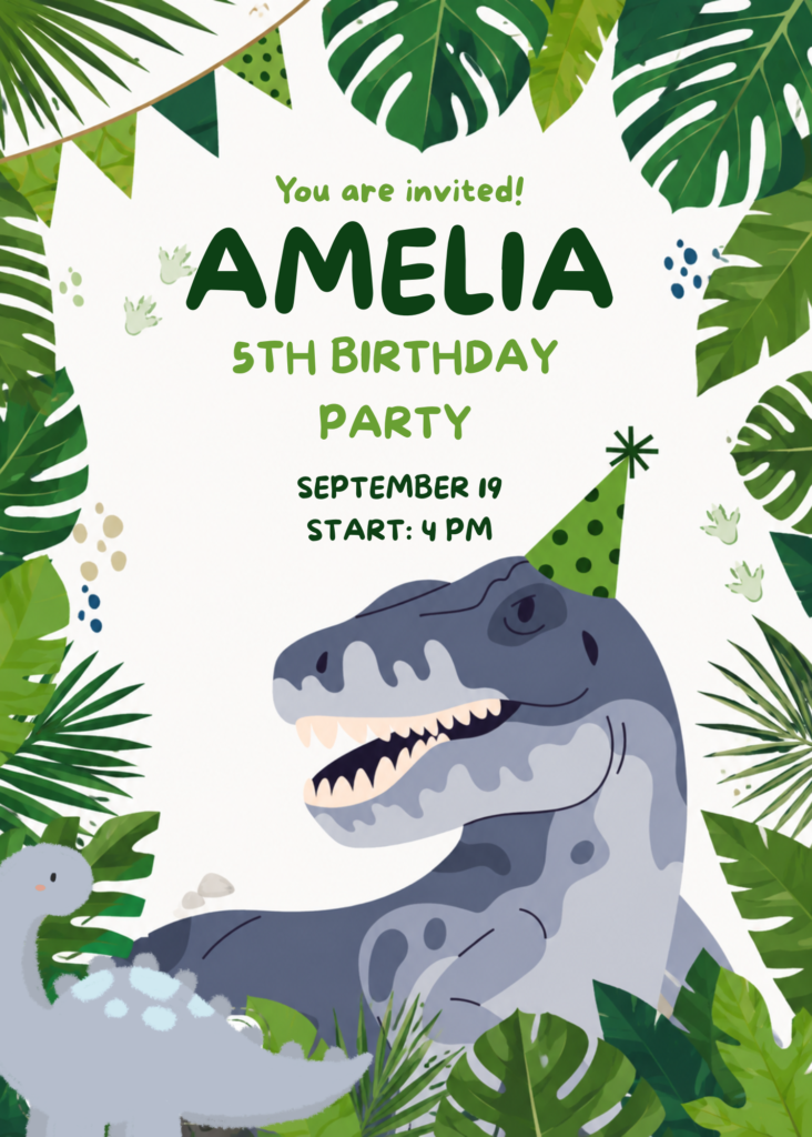 Dinosaur Jungle Birthday Invitation