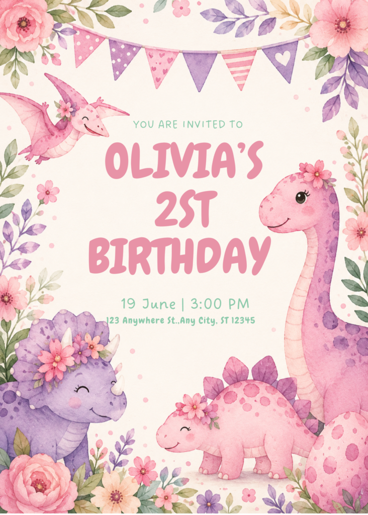 Pink Dinosaur Girl Birthday
