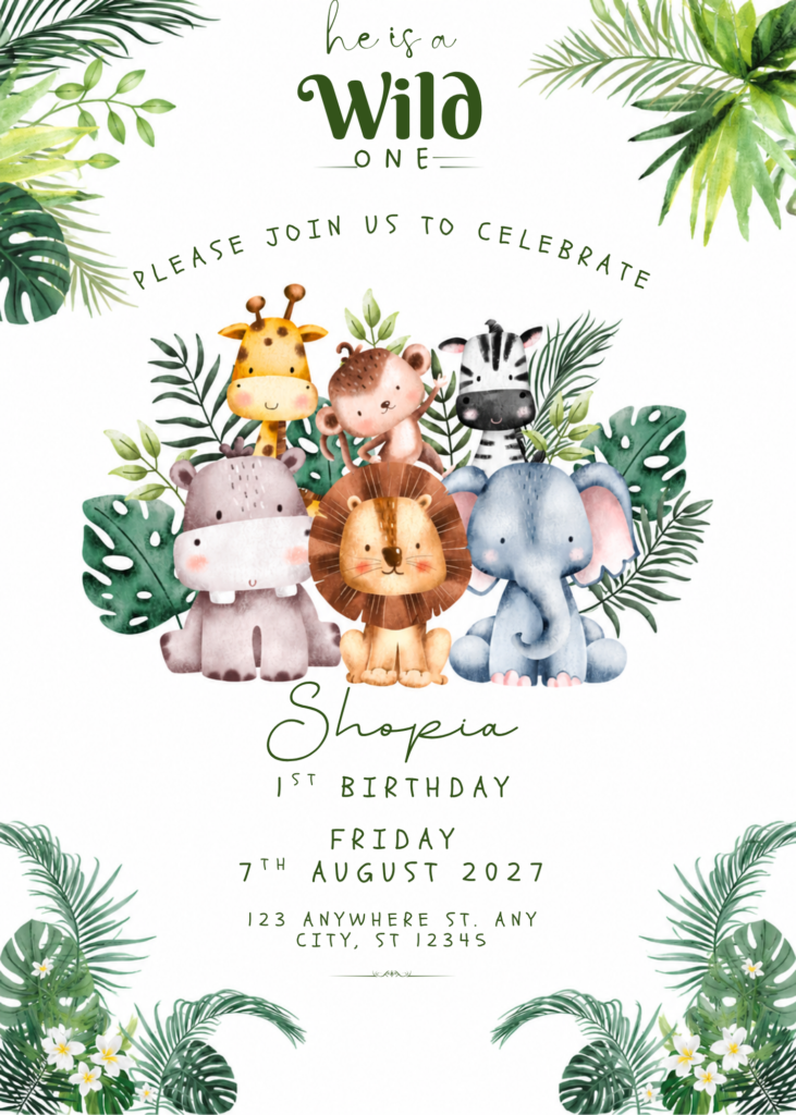 Safari Baby Birthday Invitation