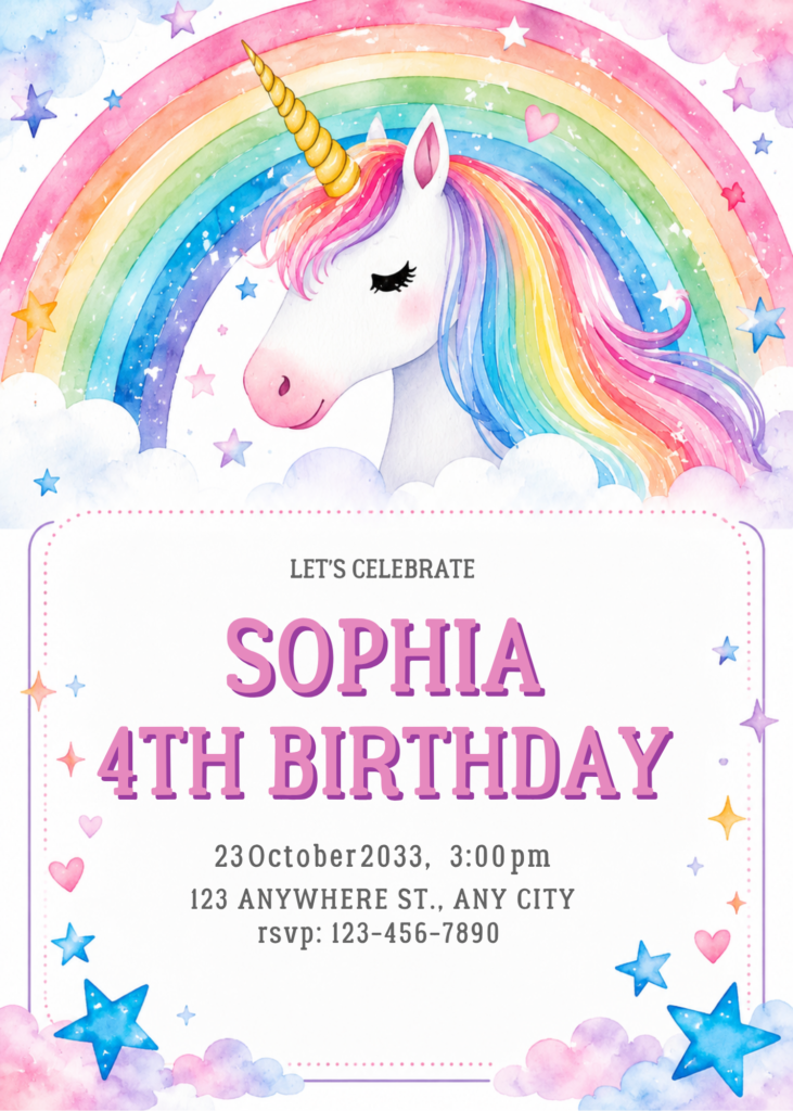 Unicorn Princess Birthday Invitation