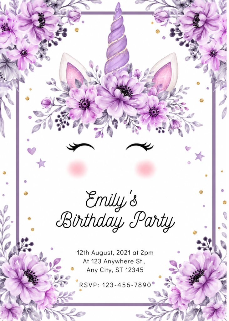 Unicorn & Flowers Birthday Invitation