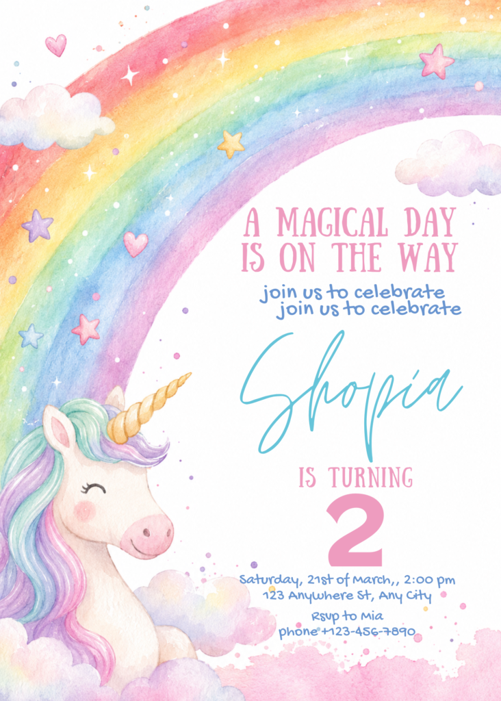 Minimal Unicorn Birthday Invitation