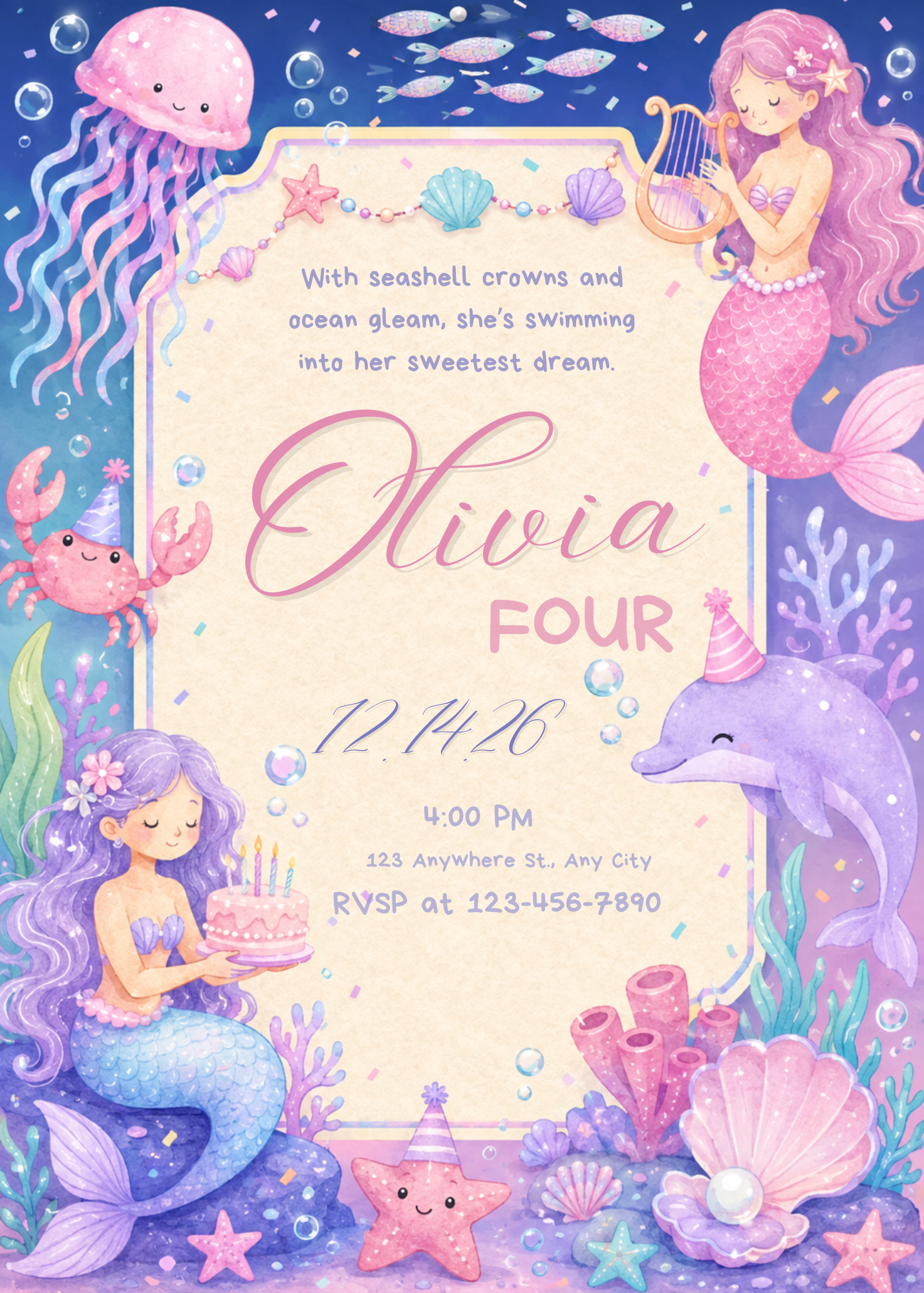 Under the Sea Mermaid Birthday Invitation