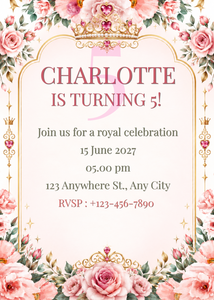 Elegant Royal Princess Birthday Invitation