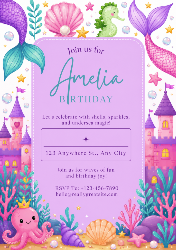 Pink Mermaid Birthday Invitation