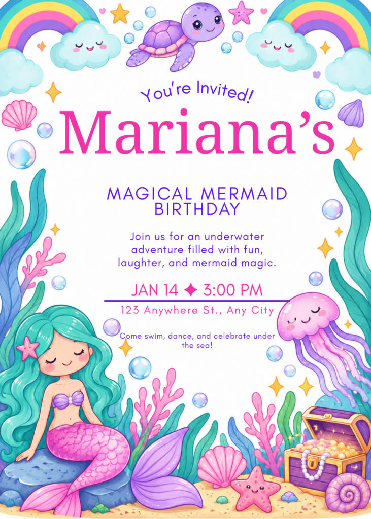Purple & Lavender Mermaid Birthday Invitation