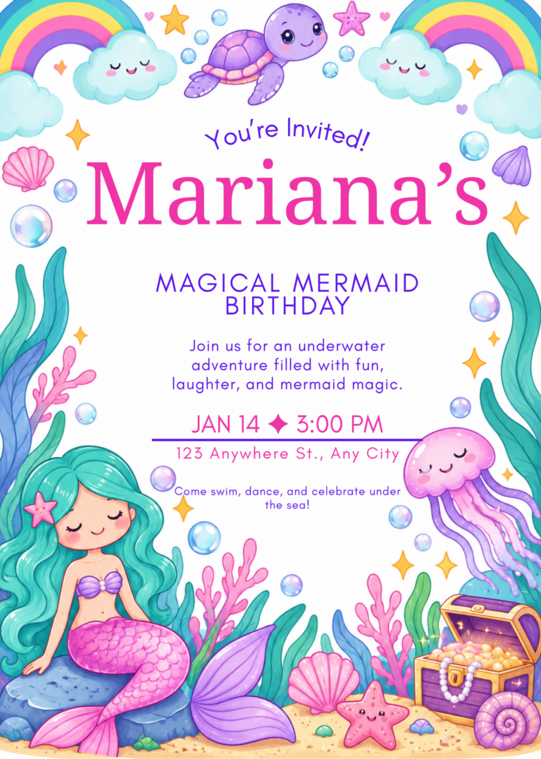 Purple & Lavender Mermaid Birthday Invitation