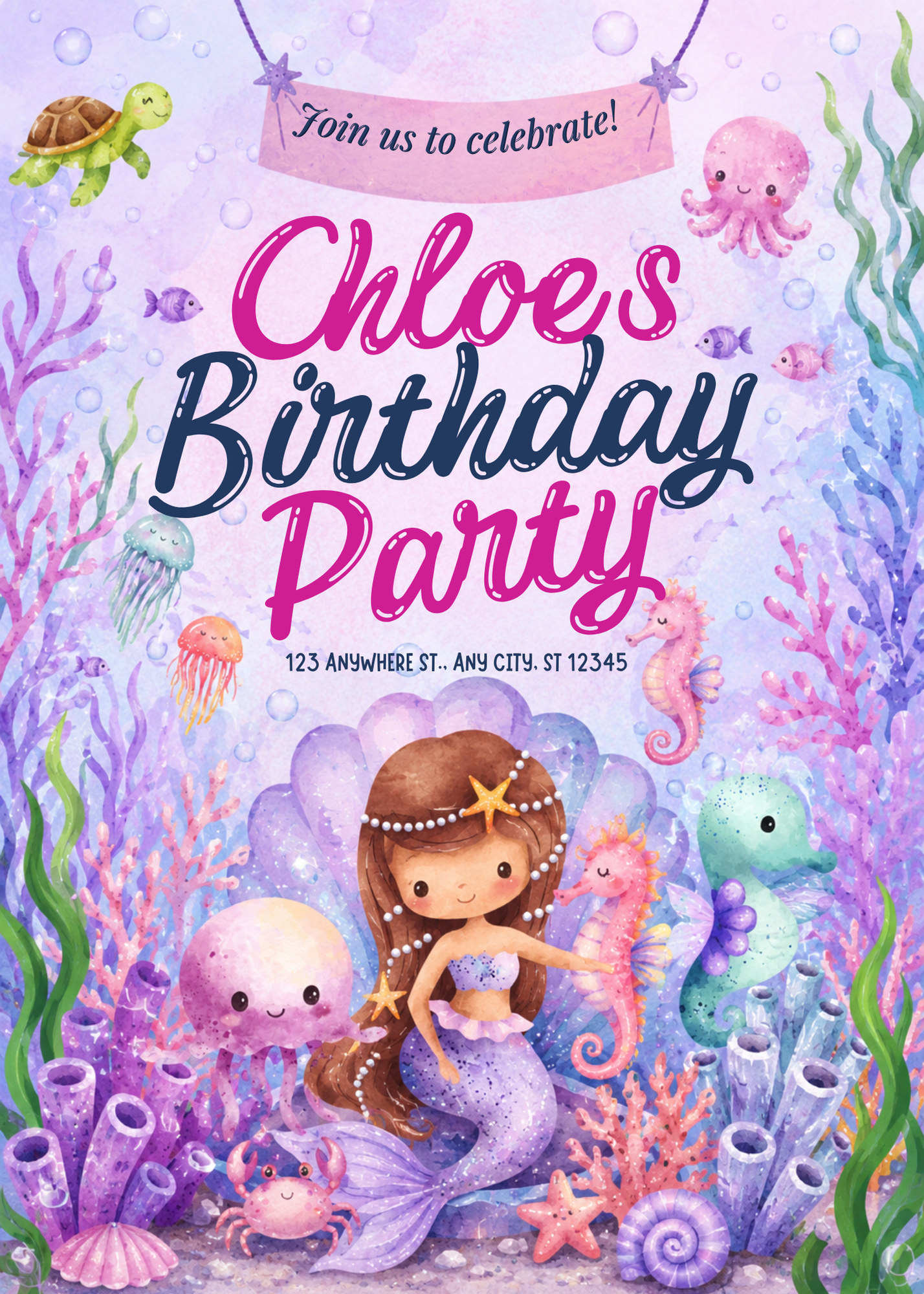 Mermaid Under the Sea Photo Invitation
