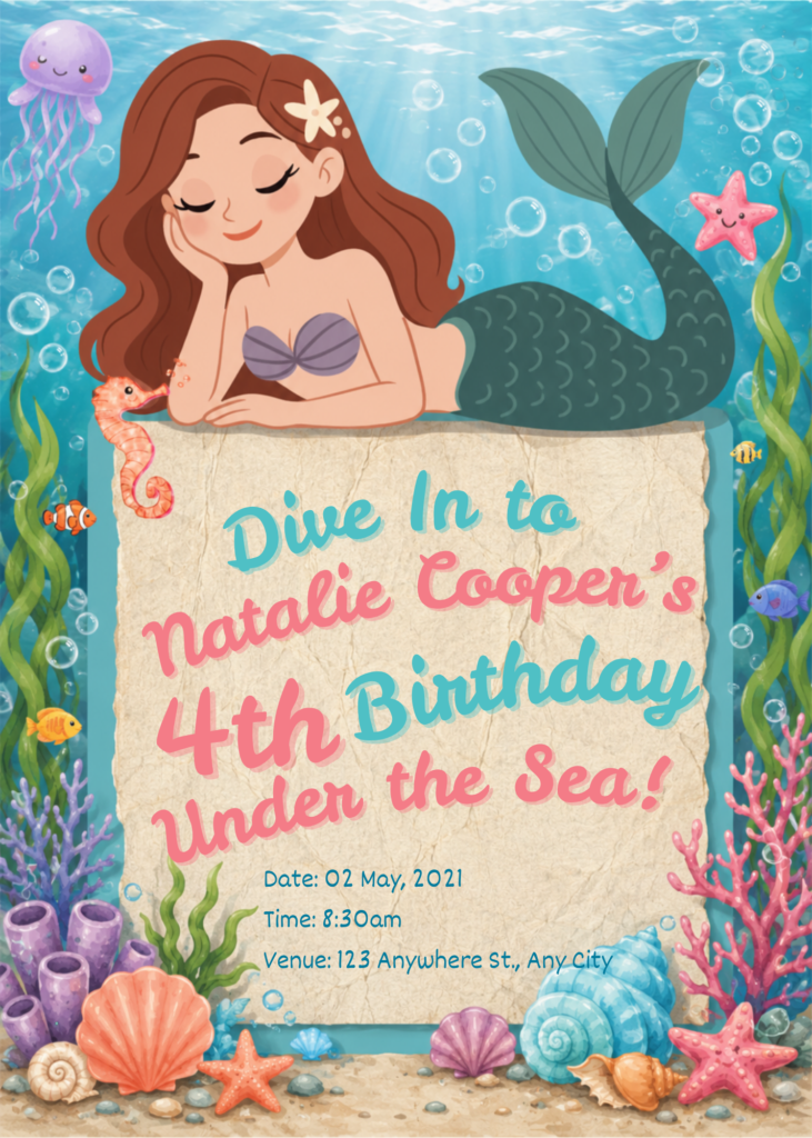 Elegant Mermaid Birthday Invitation