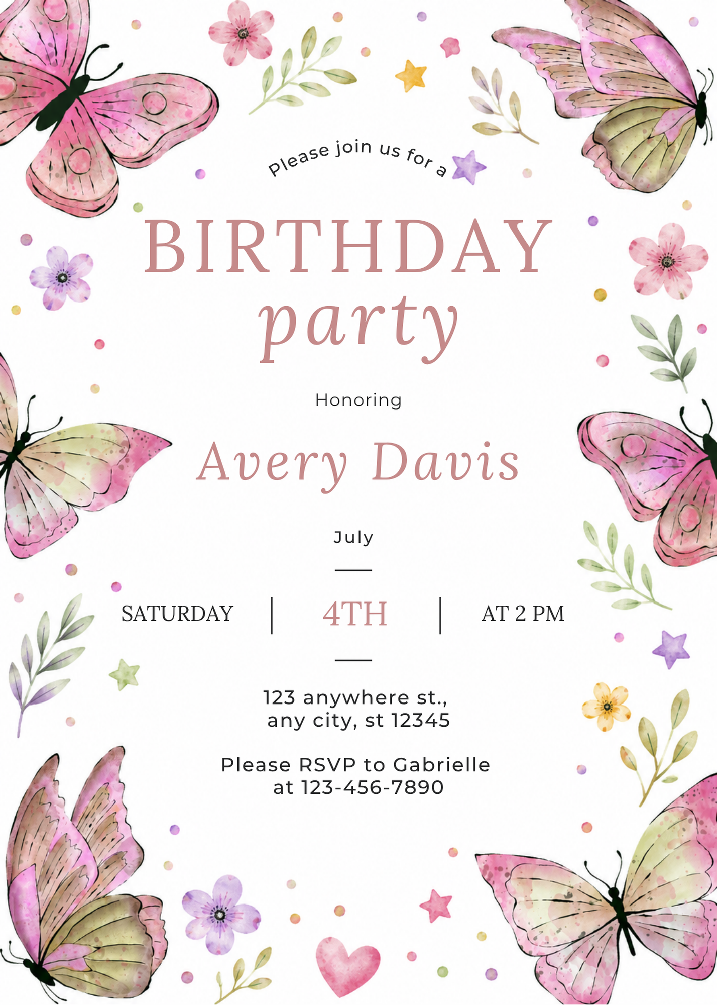 Garden Butterfly Birthday Invitation