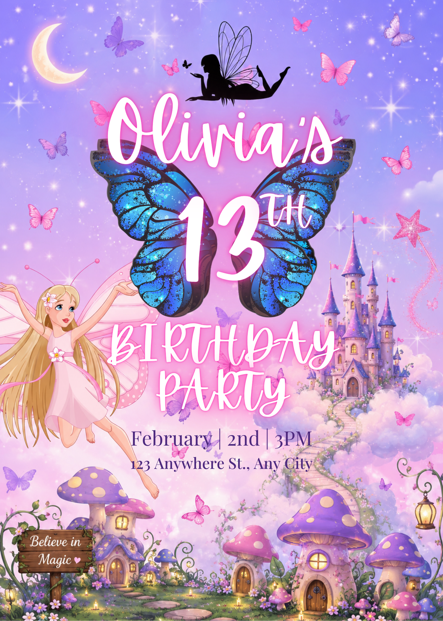 Fairy Butterfly Birthday Invitation