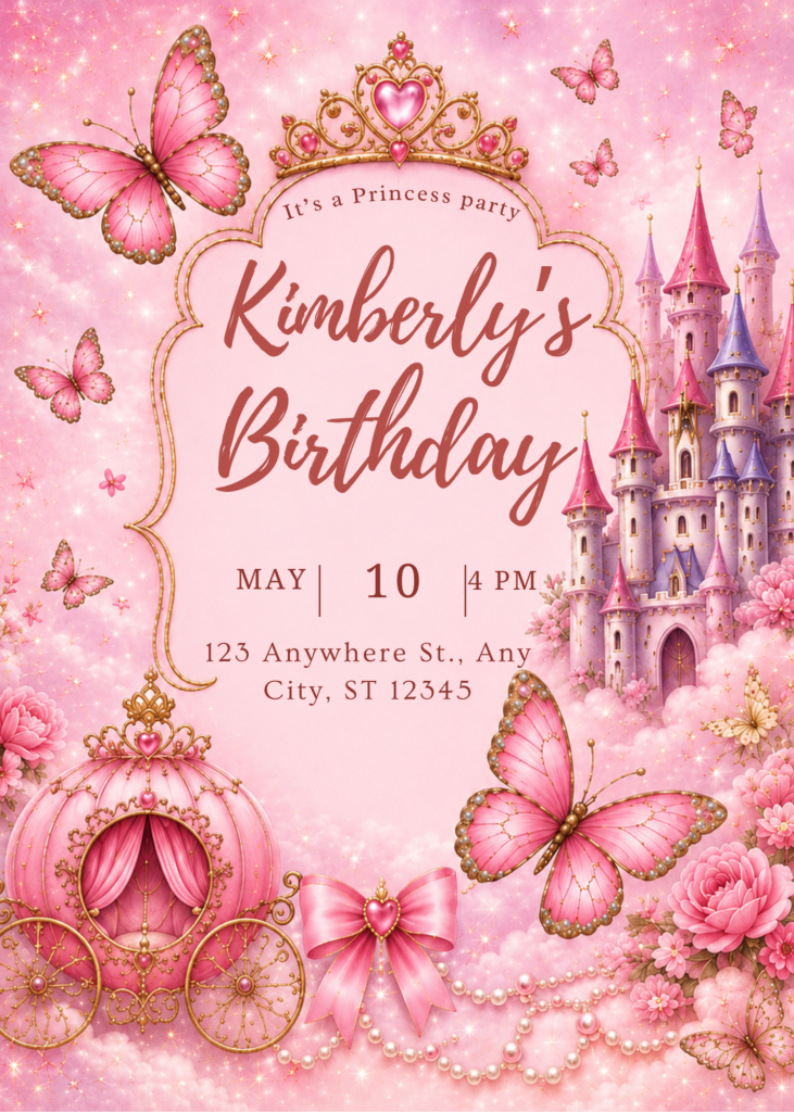 Princess Butterfly Birthday Invitation