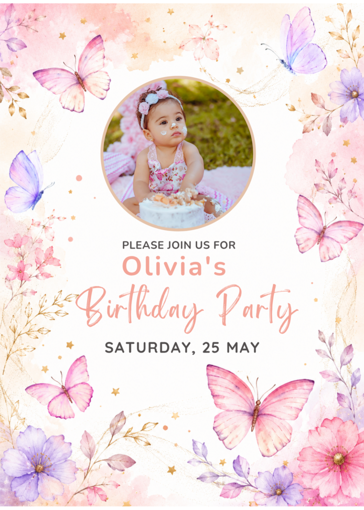 Watercolor Butterfly Birthday Invitation