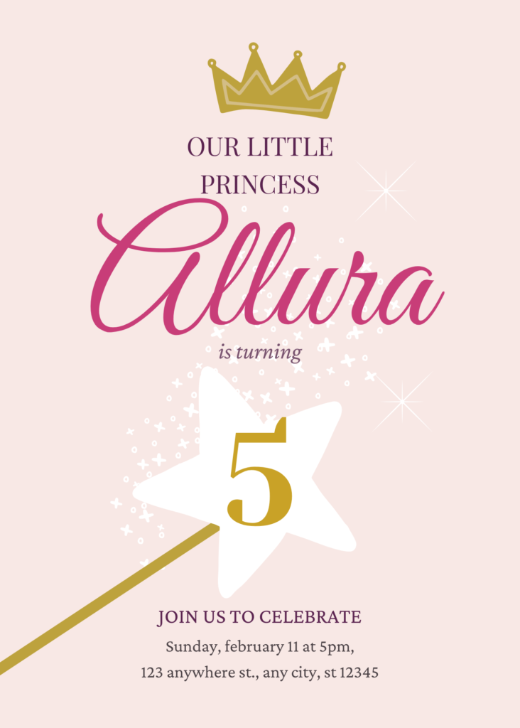 Fifth Birthday Princess Invitation