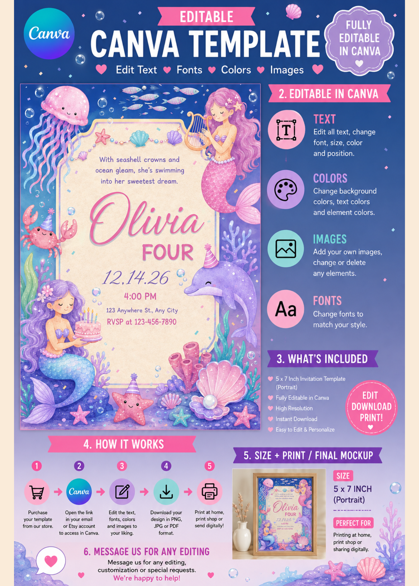Under the Sea Mermaid Birthday Invitation