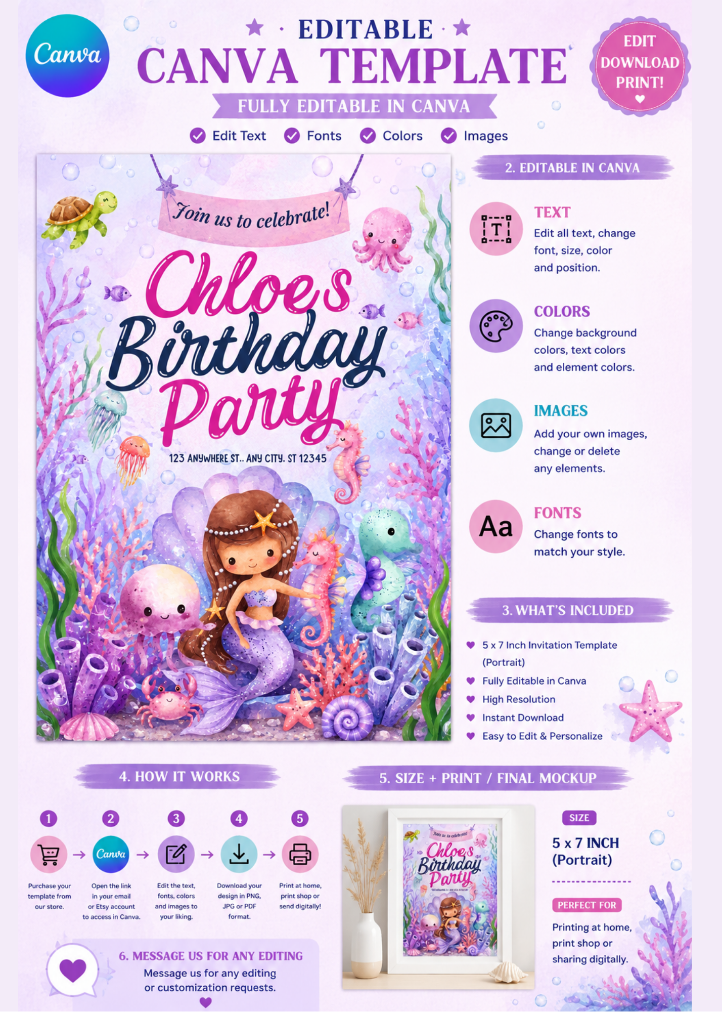 Mermaid Under the Sea Photo Invitation