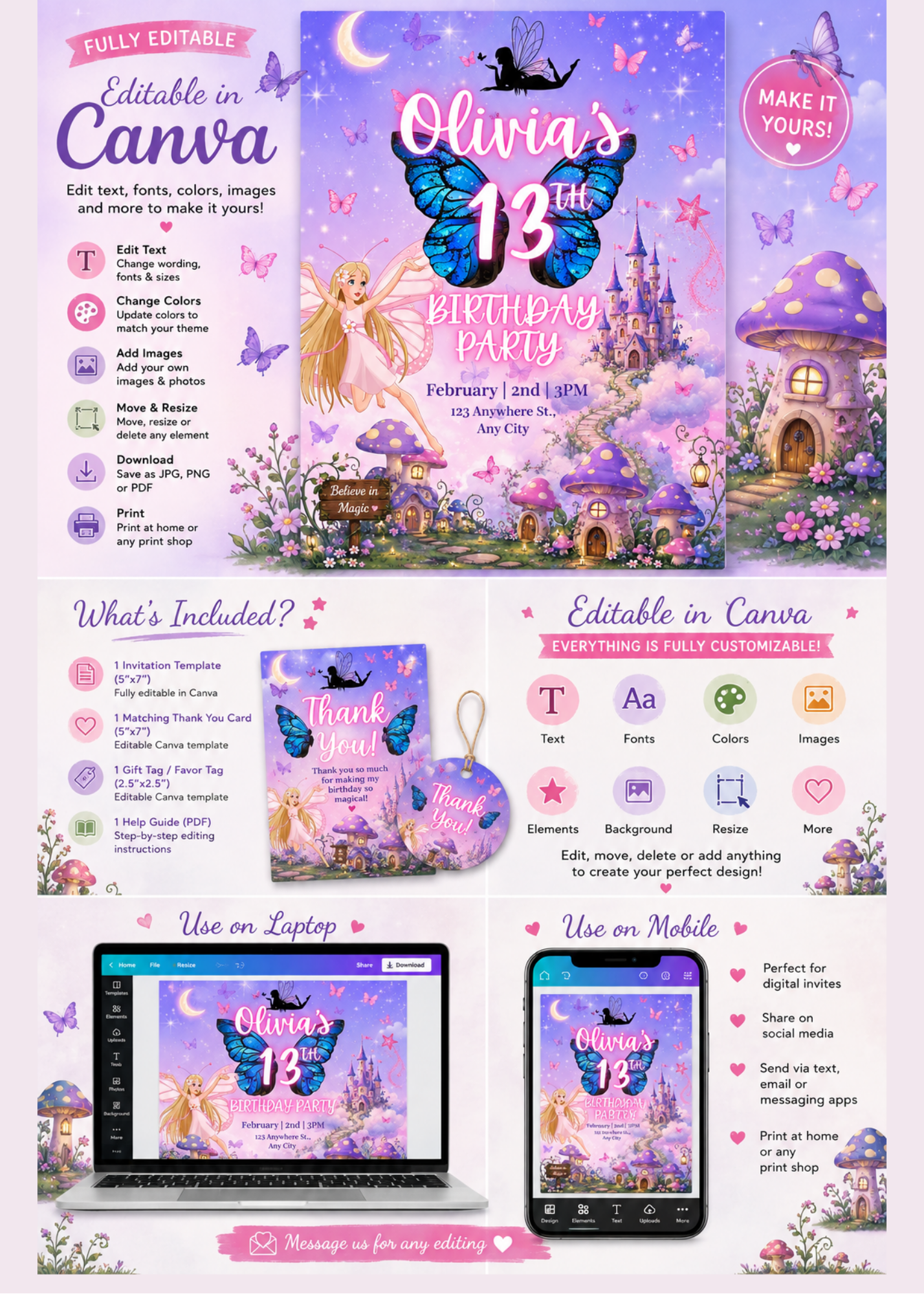 Fairy Butterfly Birthday Invitation