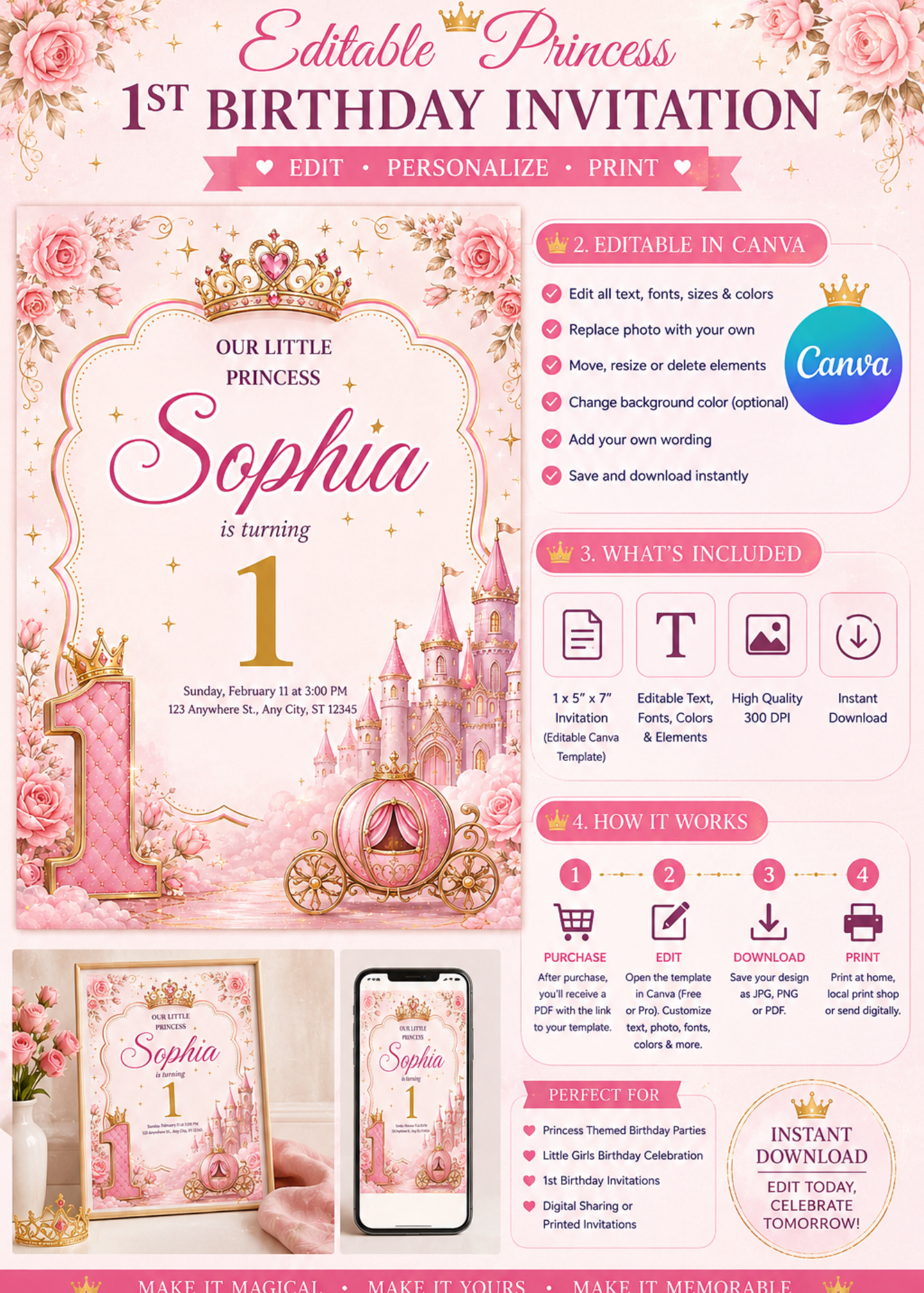 First Birthday Princess Invitation