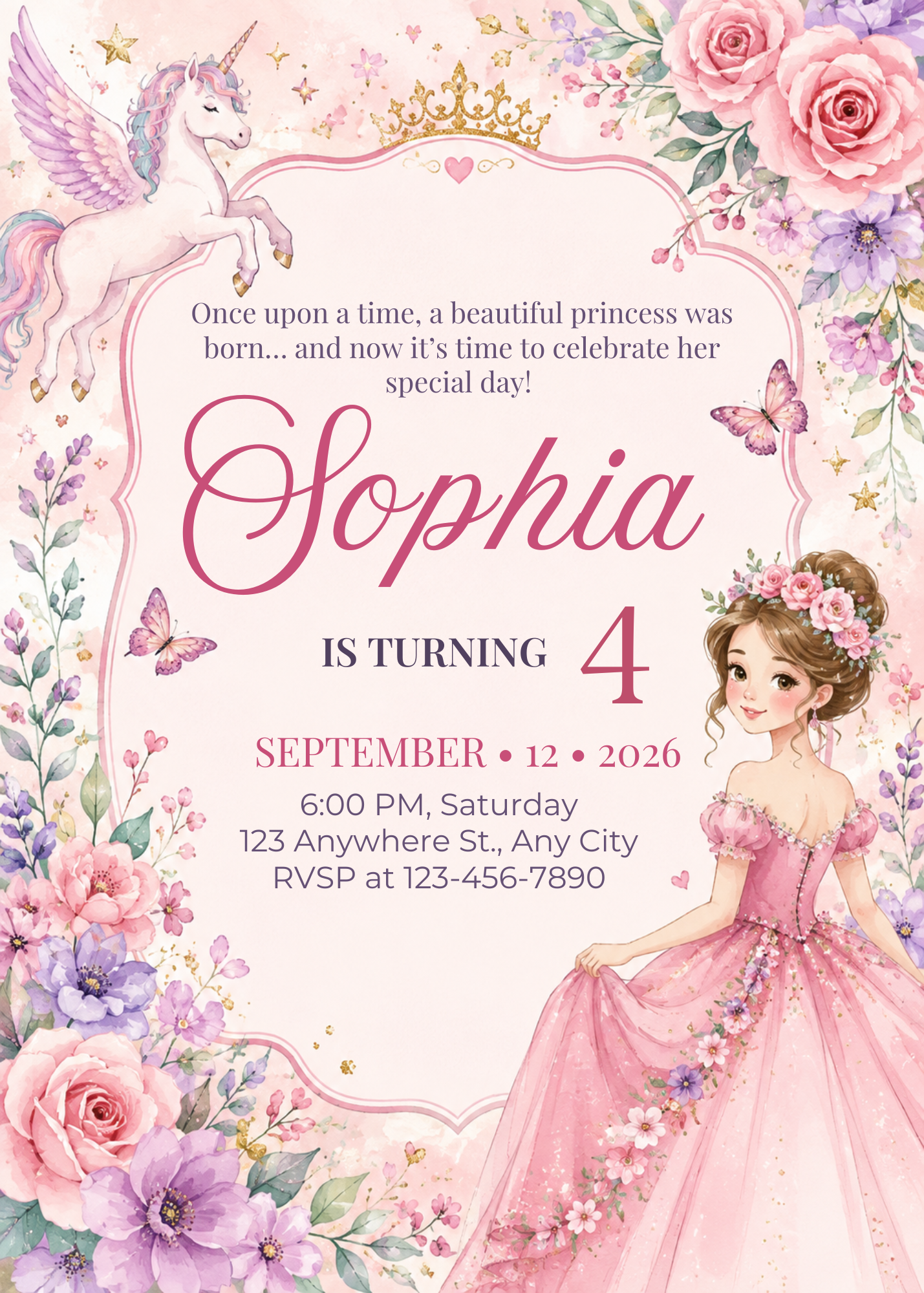 Floral Princess Birthday Invitation