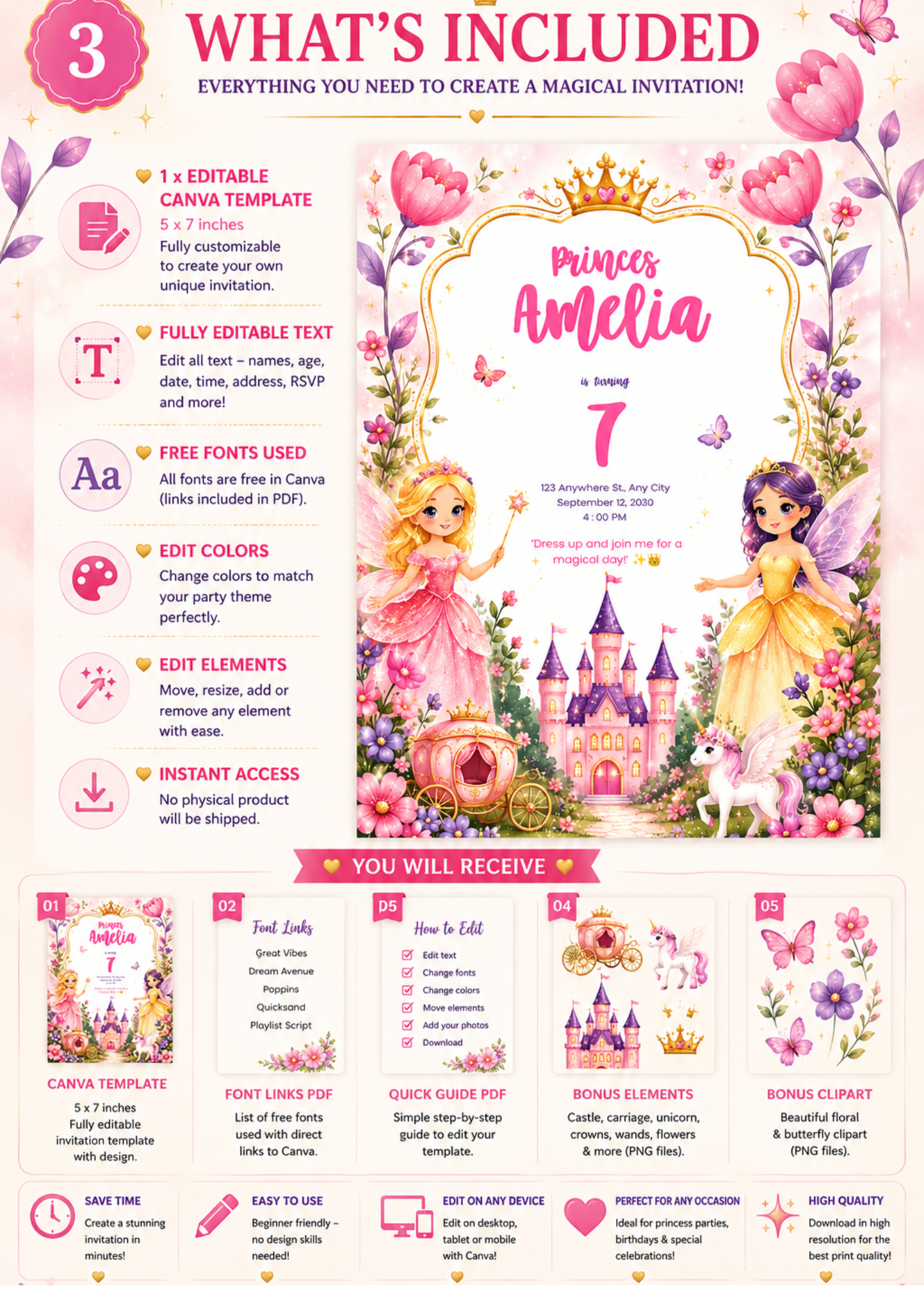 Magical Fairy Princess Birthday Invitation