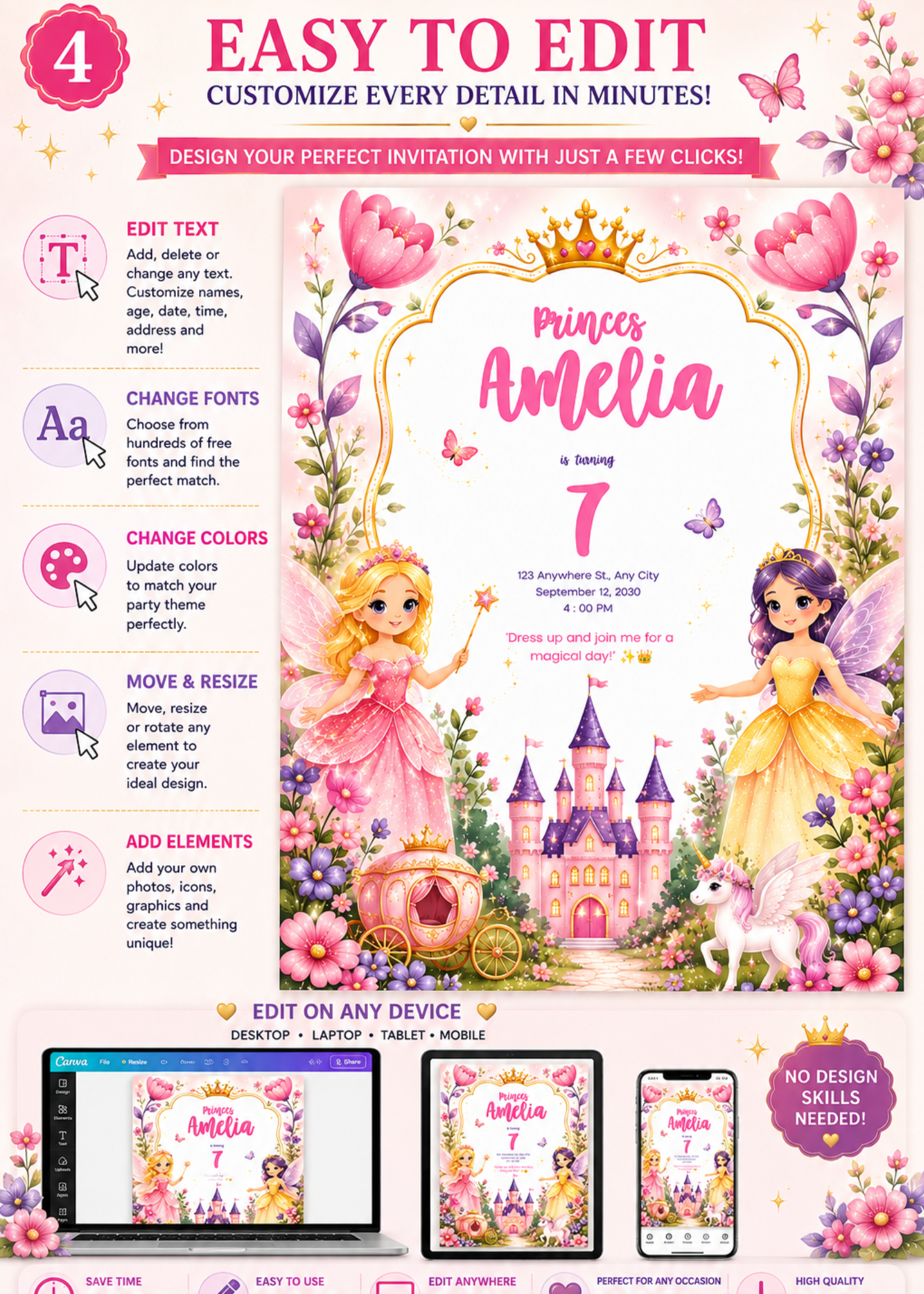Magical Fairy Princess Birthday Invitation