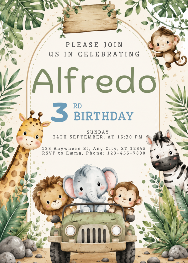 Safari Animals Birthday Invitation