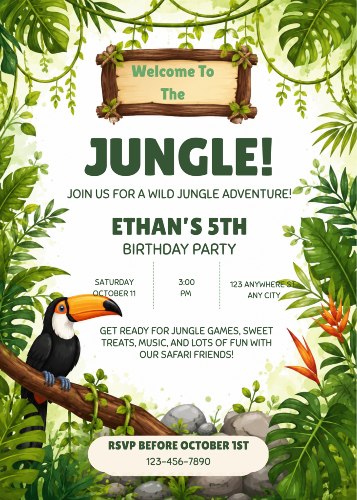 Jungle Adventure Birthday Invitation
