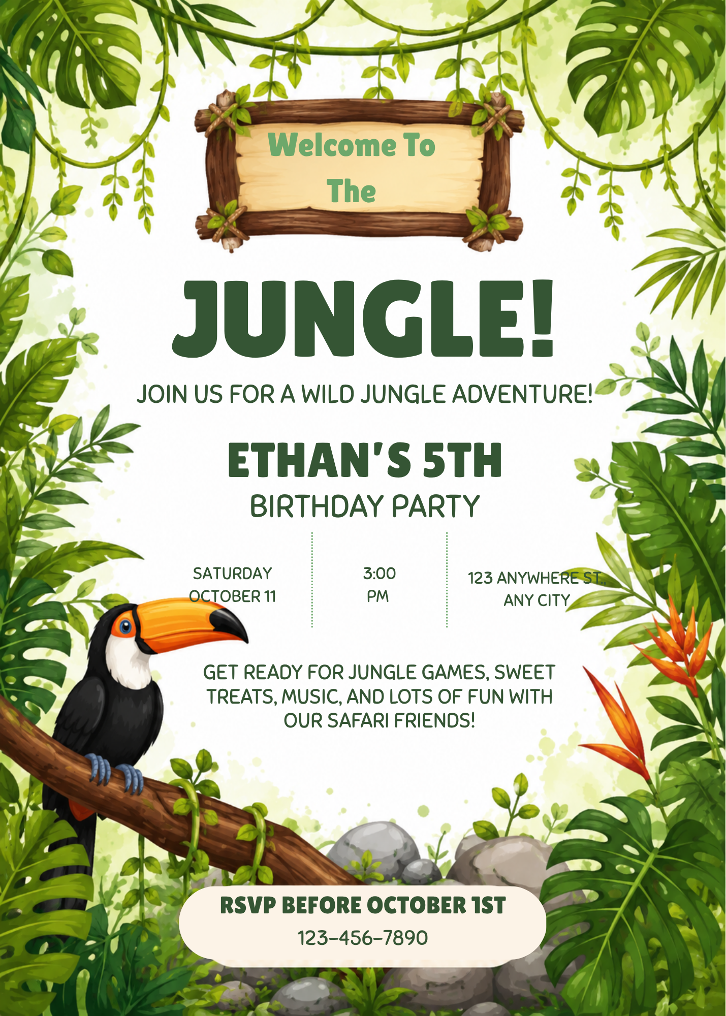 Jungle Adventure Birthday Invitation