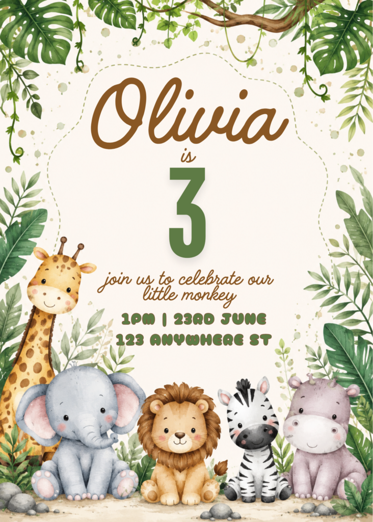 Baby Jungle Birthday Invitation