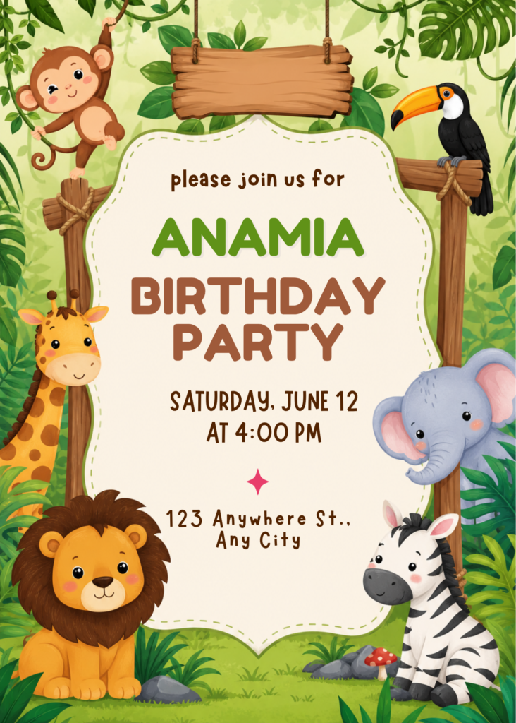 Tropical Jungle Birthday Invitation