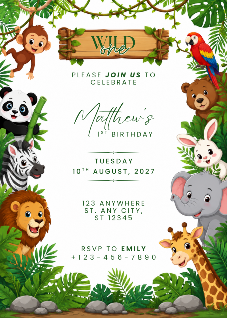 Jungle Animals Birthday Invitation