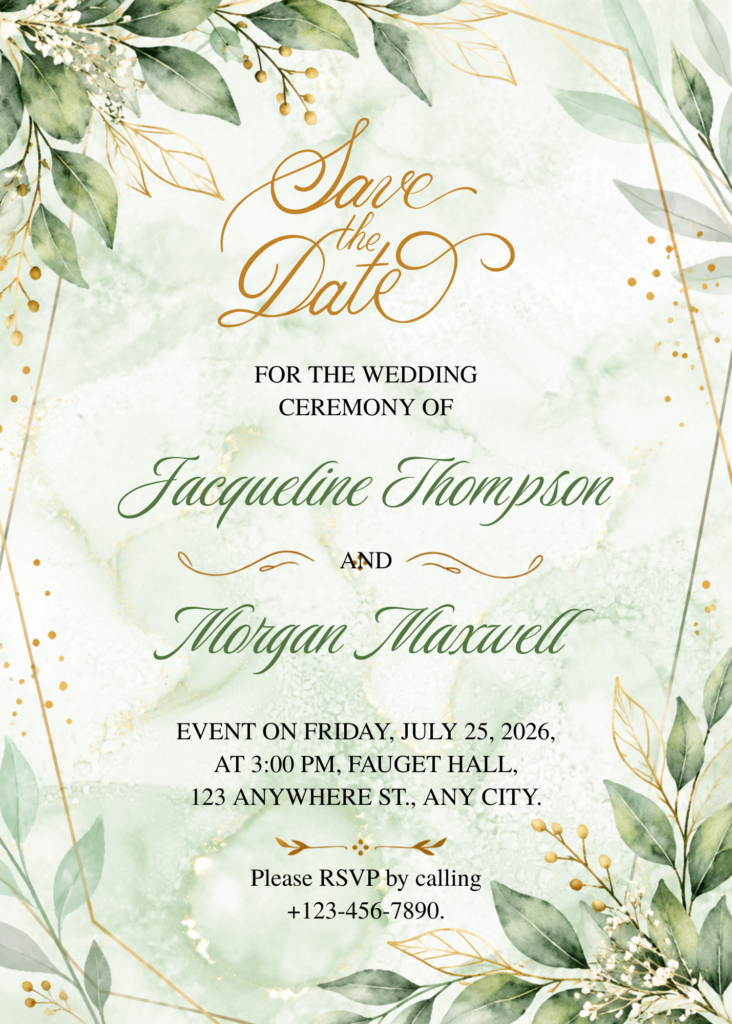 Editable Sage Green Wedding Invitation