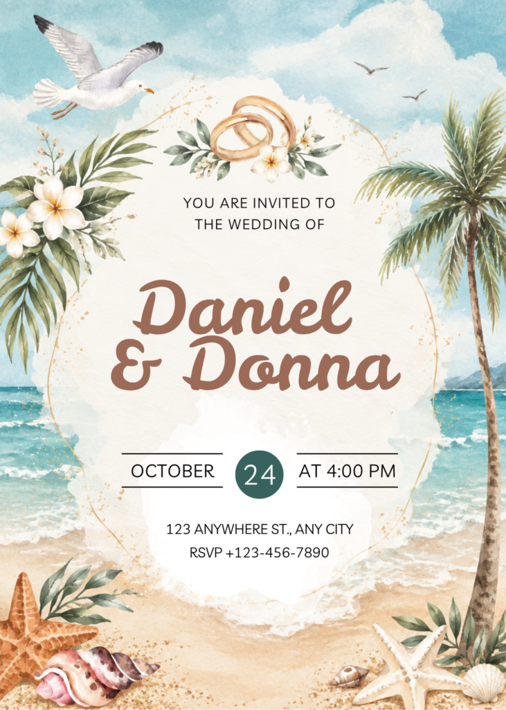 Editable Beach Wedding Invitation