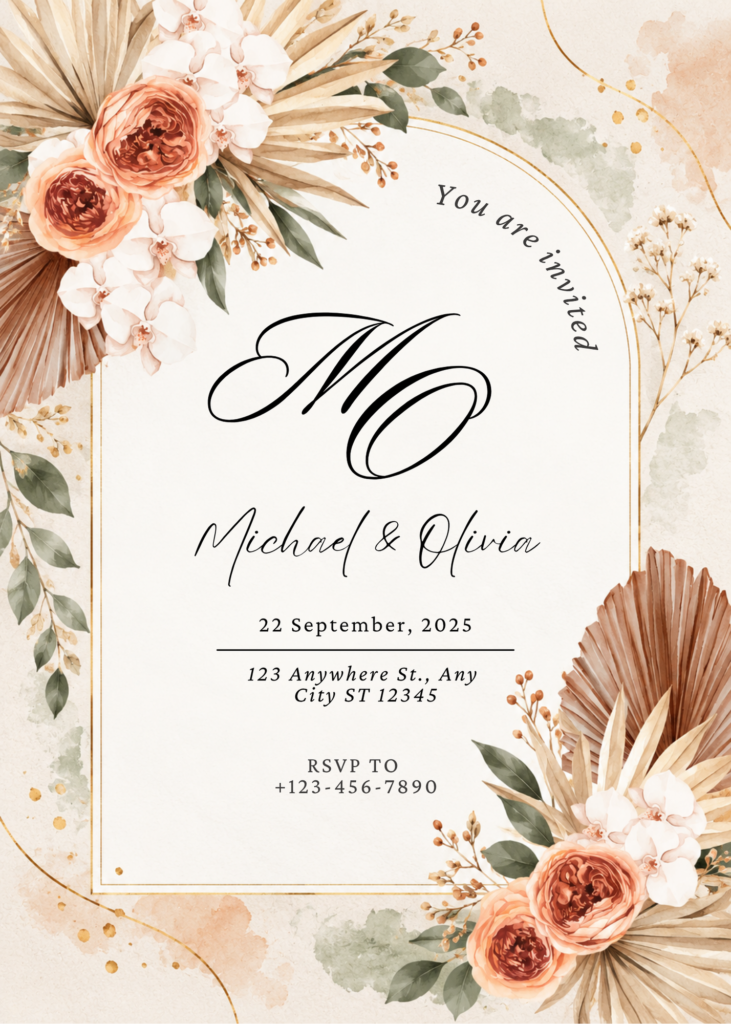 Editable Boho Wedding Invitation