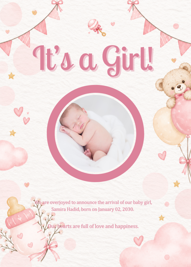 Editable Baby Girl Invitation Template