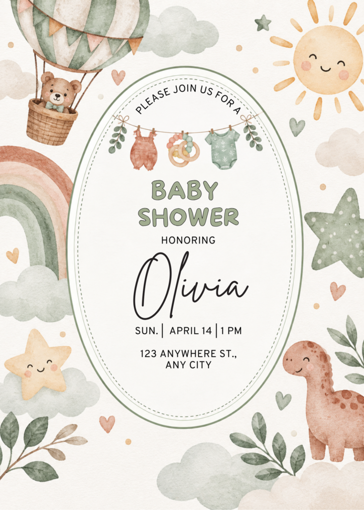 Editable Gender Neutral Baby Shower Invitation