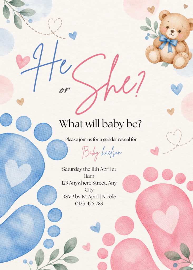 Editable Gender Reveal Invitation Template