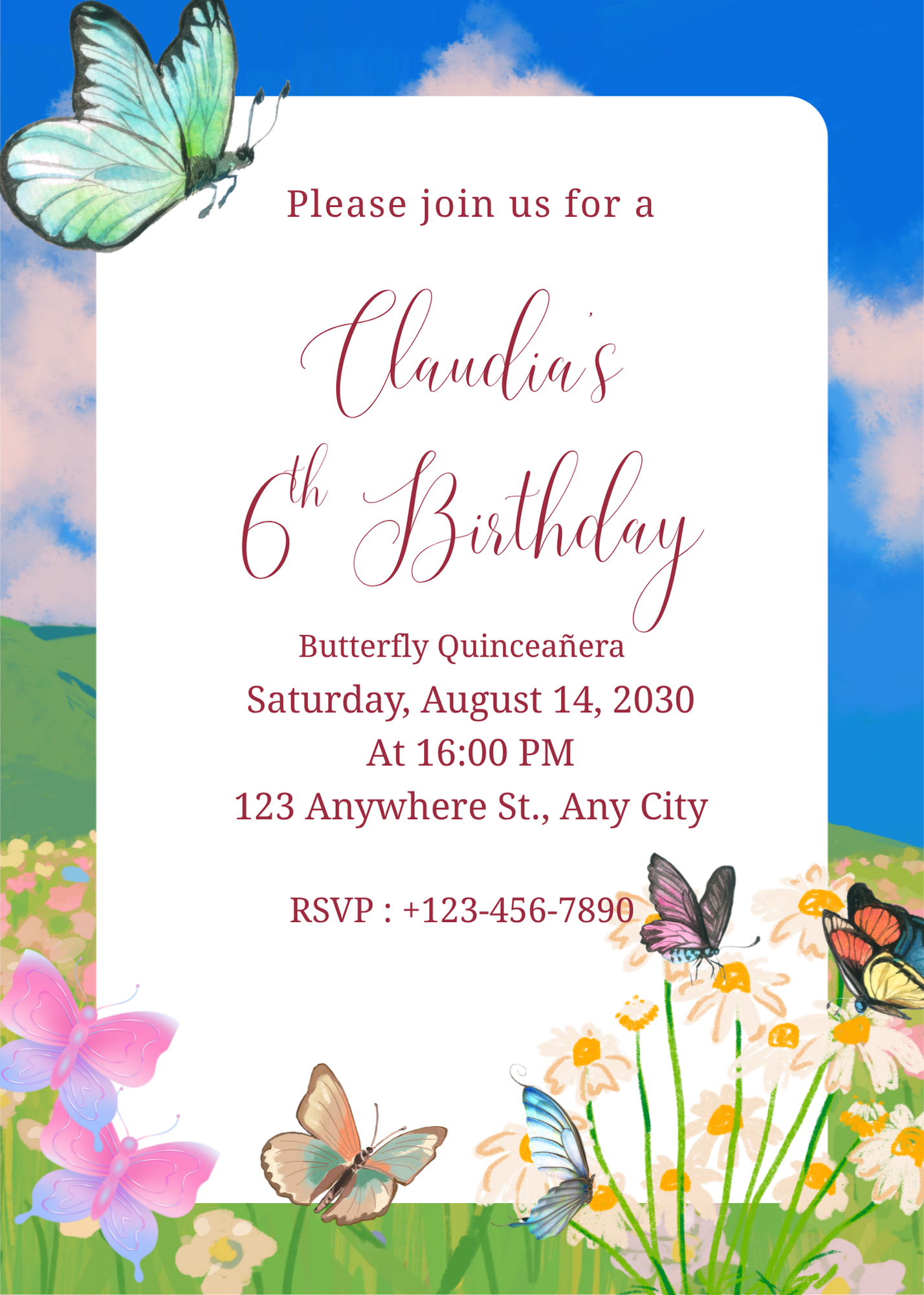 Editable Butterfly Quinceañera Invitation