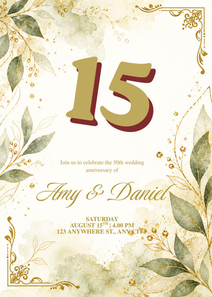 Editable 15th Anniversary Invitation Template