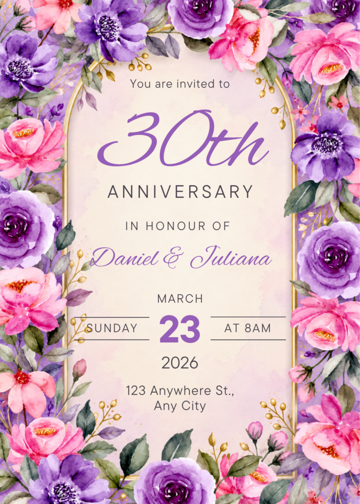 Editable 30th Anniversary Invitation Template