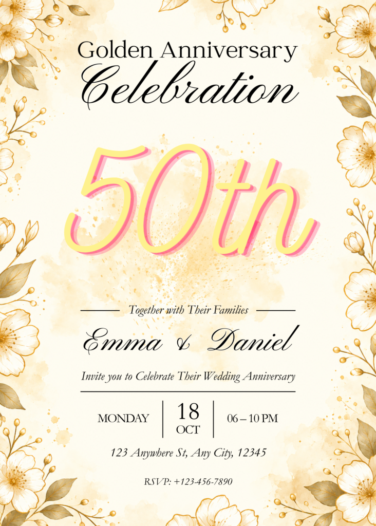 Editable Canva 50th anniversary invitation template