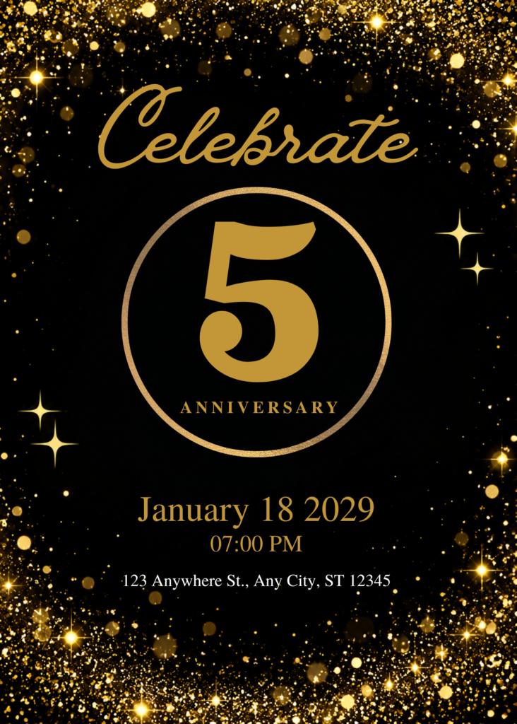 Editable Canva 5th anniversary invitation template