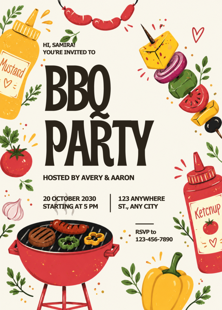 Editable Canva BBQ party invitation template