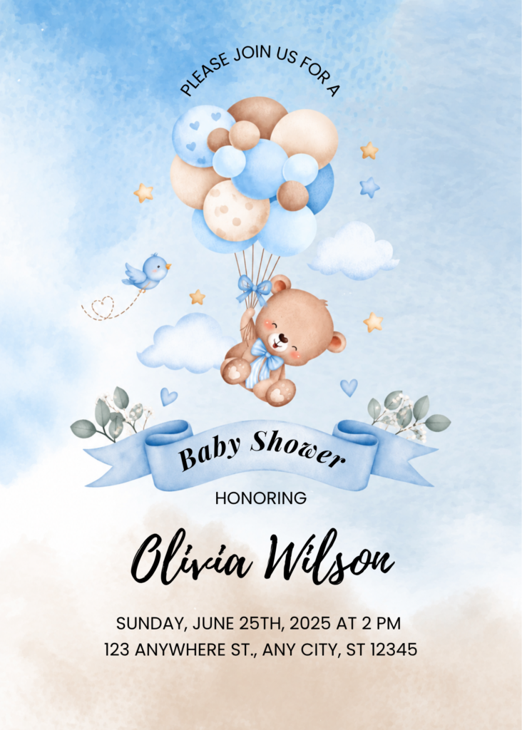 Editable Blue Baby Shower Invitation